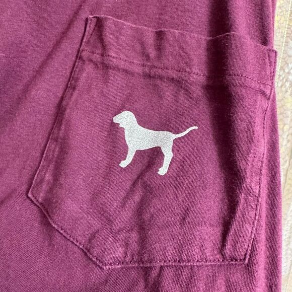 PINK Victorias Secret Maroon Rhinestone Glitter Campus Long Sleeve Top Large - Picture 3 of 8